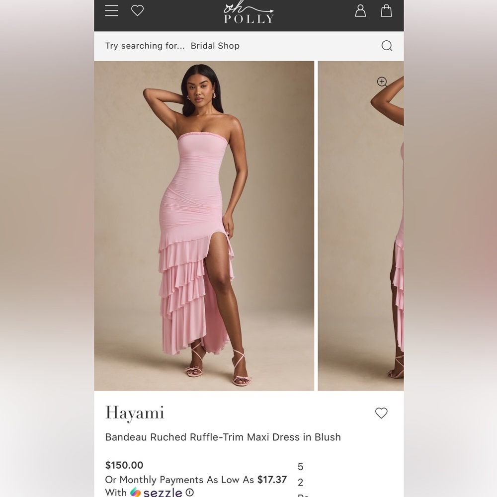 Oh Polly Hayami Bandeau Ruched Ruffle-Trim Maxi Dress in Blush - Size 2 - Picture 6 of 16